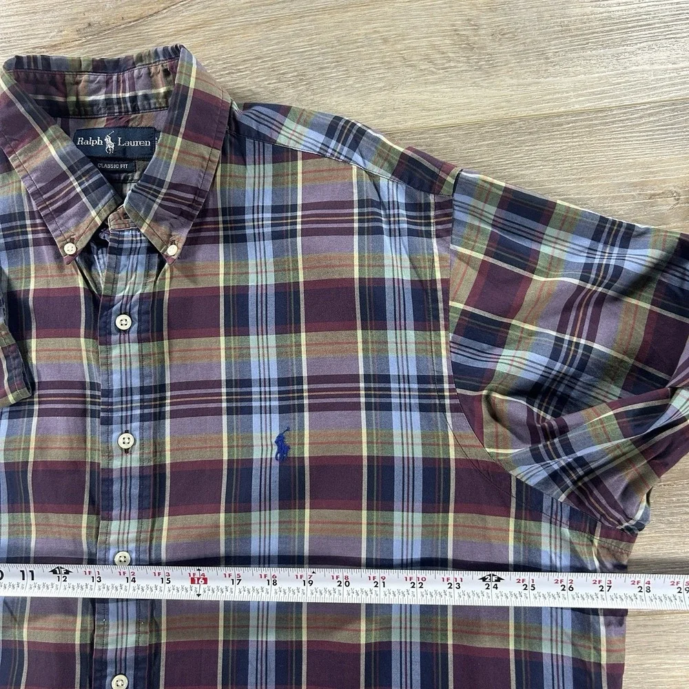 Ralph Lauren 18 XXL Classic Fit Long Sleeve Plaid Button Down Preppy Blue Pony